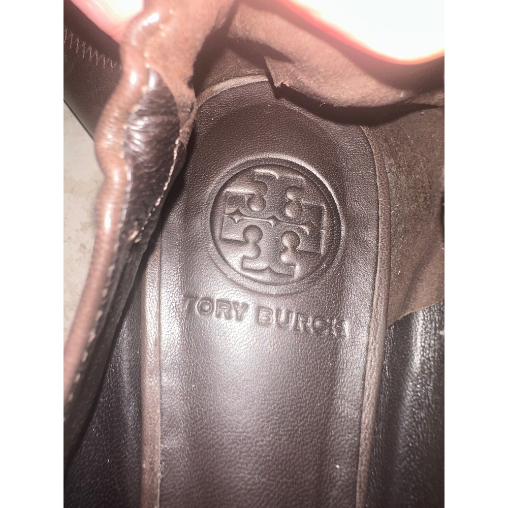 Tory Burch Minnie Travel Ballet Flats Brown Leather Gold Logo Medallion Size 8 - Picture 3 of 8